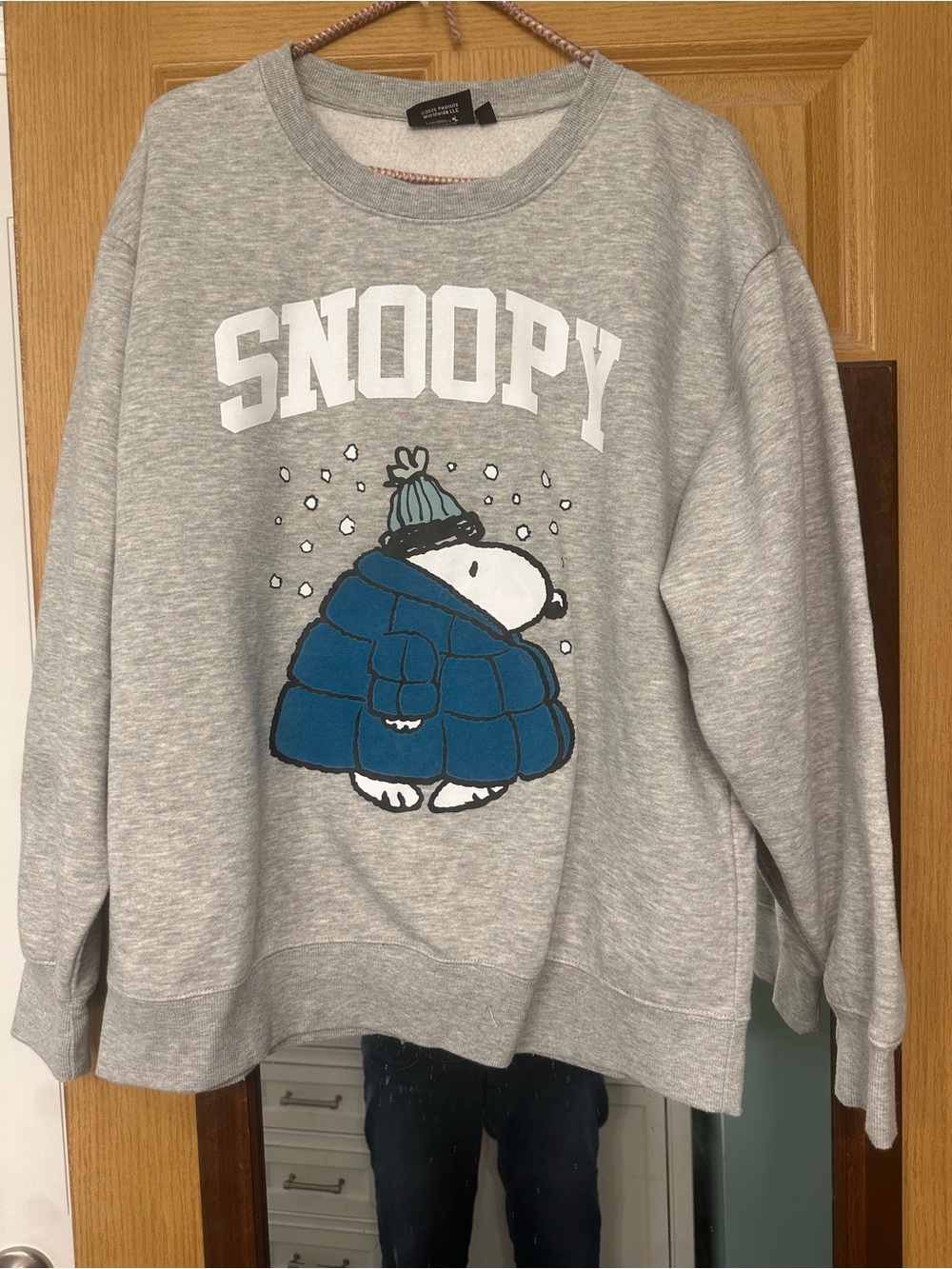 Peanuts Grey Crewneck Sweatshirt with Blue Snoopy Graphic